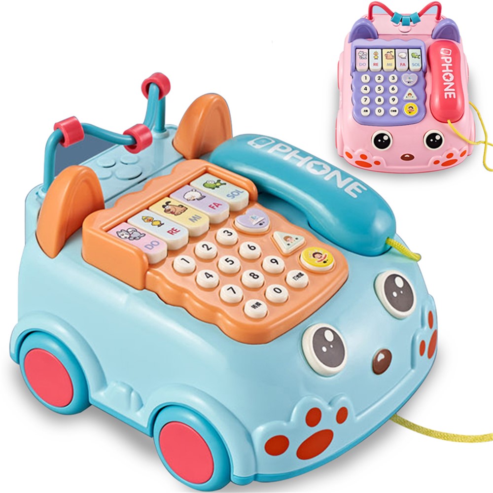 Cartoon Shape Early Education Telephone Car Multifunctional Bilingual Phone Car Education Toy - Blue-2