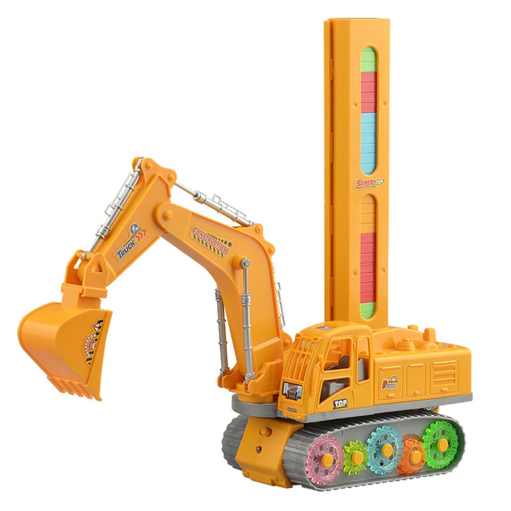 2153 4-in-1 Domino Blocks Excavator Electronic Engineering Vehicle Children Toy with Light Sound Effects-2