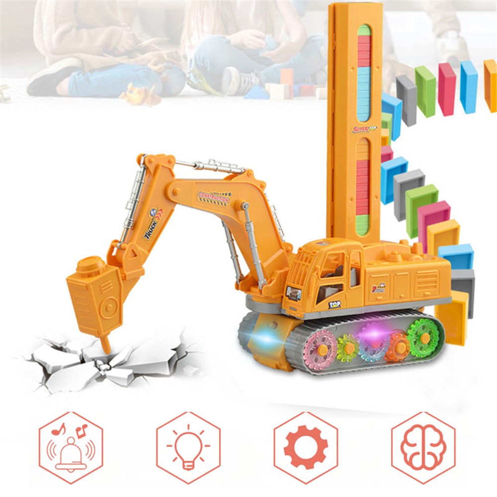 2153 4-in-1 Domino Blocks Excavator Electronic Engineering Vehicle Children Toy with Light Sound Effects-7