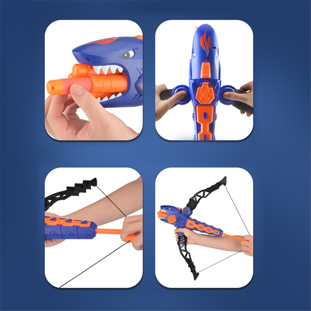 LZ062 Children Shooting EVA Soft Bullet Bow Arrow Toy Shark Crossbow Launcher Kids Slingshot Toy-4