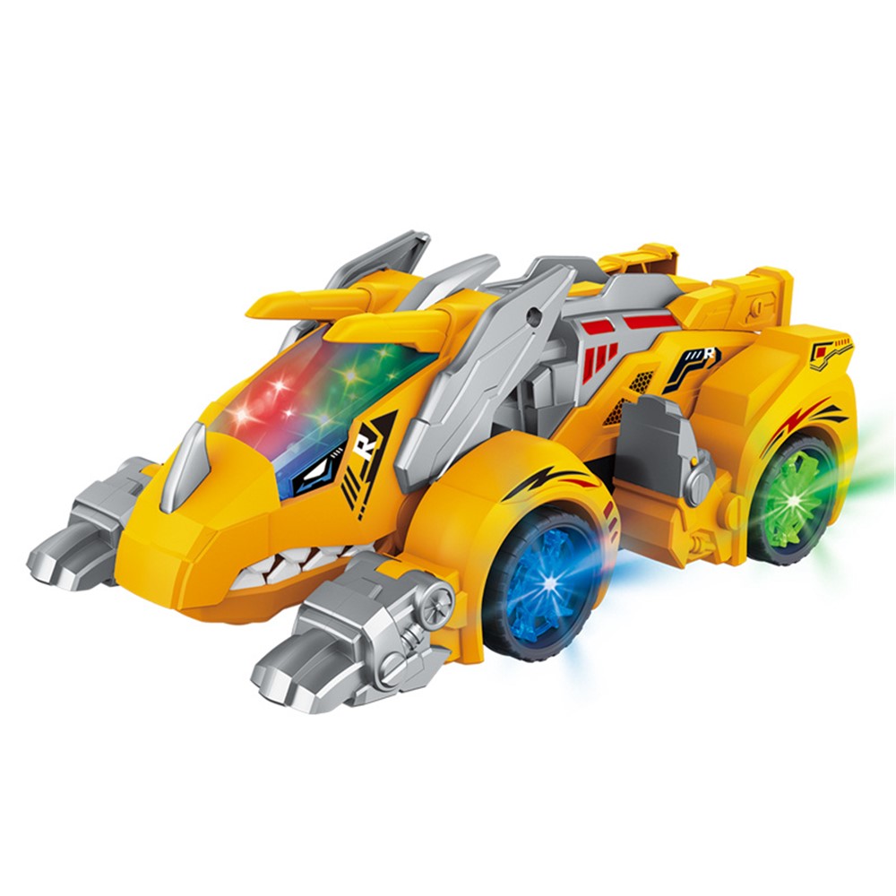 834 Children 2 in 1 Spray Dinosaur Electric Triceratops Deformation Car Model Toy with Light Music Educational Toy - Yellow-4