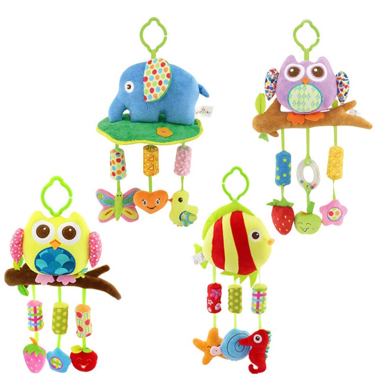 Cartoon Animals Stroller Bed Hanging Bell Toy Wind Chimes for Babies - Purple Owl-5