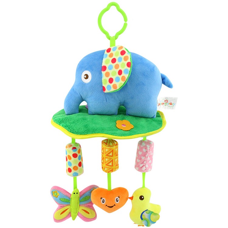 Baby See Play Soft Plush Cartoon Animals Hanging Toy Wind Chimes - Blue Elephant-1