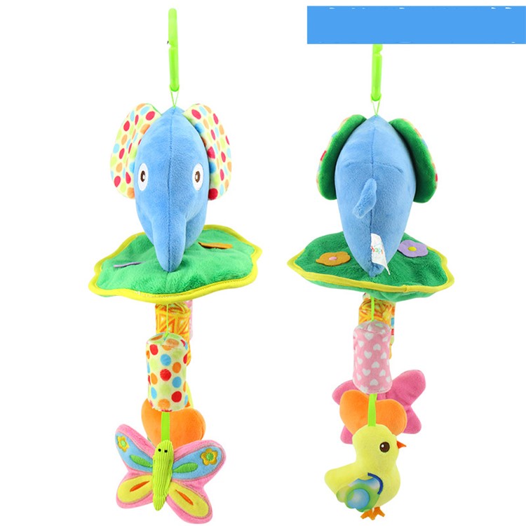 Baby See Play Soft Plush Cartoon Animals Hanging Toy Wind Chimes - Blue Elephant-2