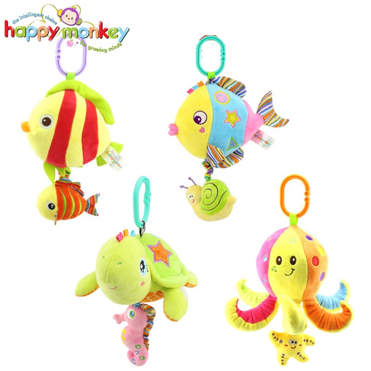 Cartoon Sea Animal Stroller Bed Hanging Toy with Music for Babies - Tortoise-3