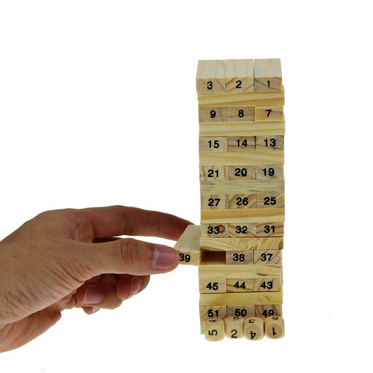54 Piece Natural Wood Color Jenga Timber Tower Wood Block Stacking Game-2