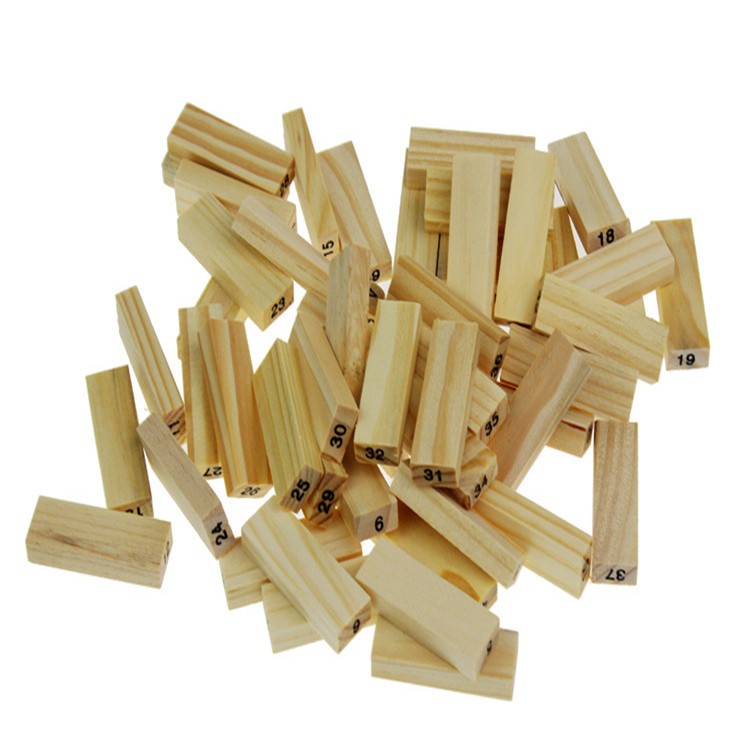 54 Piece Natural Wood Color Jenga Timber Tower Wood Block Stacking Game-4