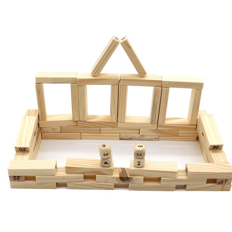 54 Piece Natural Wood Color Jenga Timber Tower Wood Block Stacking Game-5
