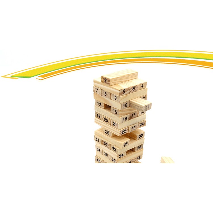 54 Piece Natural Wood Color Jenga Timber Tower Wood Block Stacking Game-7