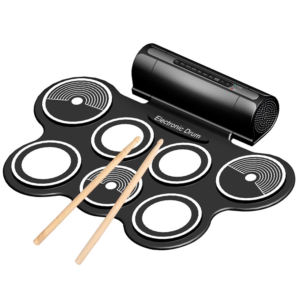 W759 Roll Up Silicone Electronic Drum Pad Kit with Speaker (CE/RoHS Certification) - UK Plug-1