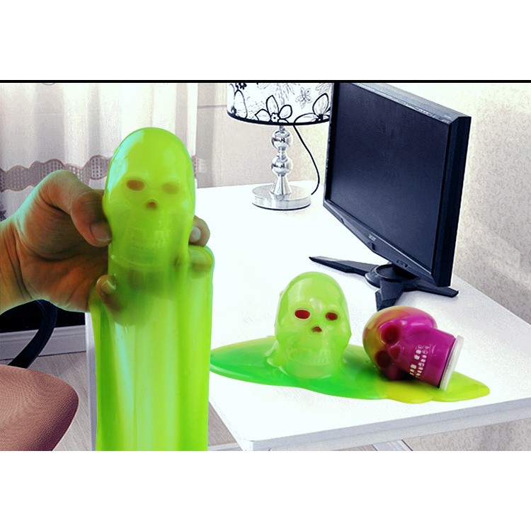 Barrel Slime Forme du crâne Squeeze Stretch Goo Silly Gag Prank Favors Favors Toy - Jaune + Rose-3