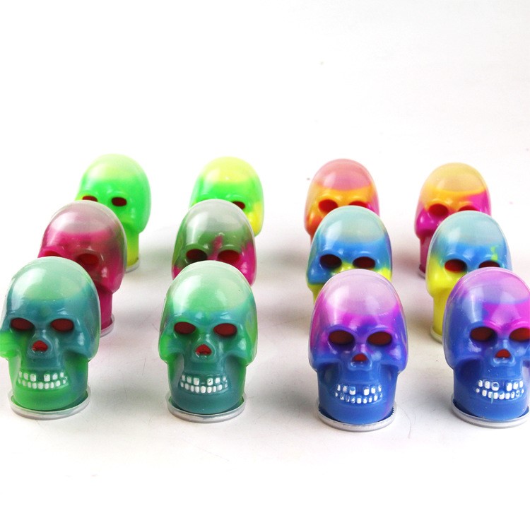 Barrel Slime Forme du crâne Squeeze Stretch Goo Silly Gag Prank Favors Favors Toy - Jaune + Rose-4