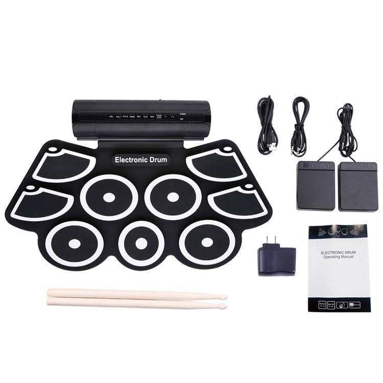 W760 Roll Up USB Silicone Electronic Drum Kit with Drumstick Foot Pedal - UK Plug-4