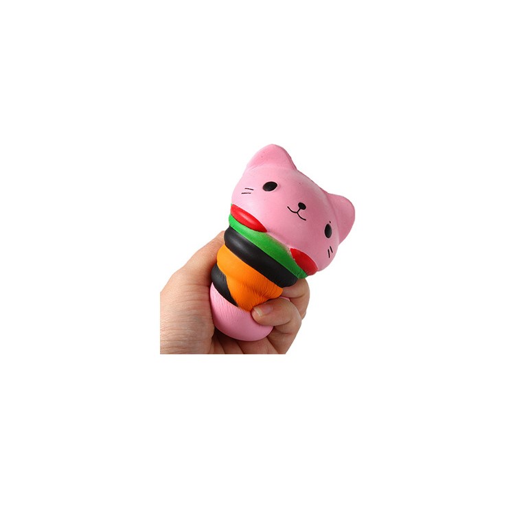 Slow Rising Squeeze Toy Cat Hamburger Bread Toy - Pink-2