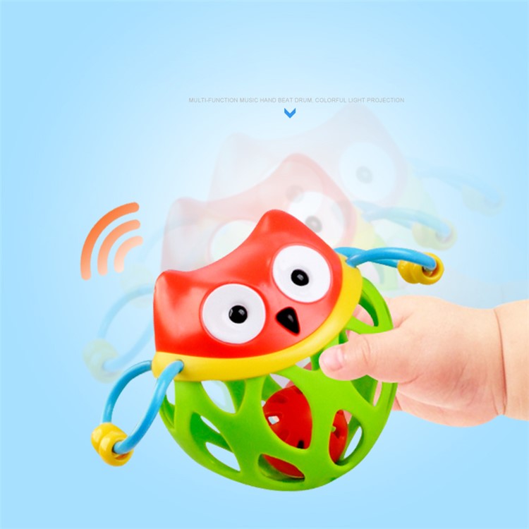 Hand Grasp Soft Teether Ball Cartoon Owl Baby Rattles Tooth Training Safety Non-Toxic Elasticity Baby Toy-1