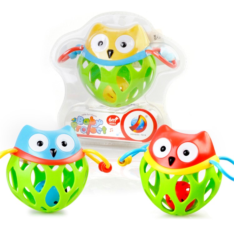 Hand Grasp Soft Teether Ball Cartoon Owl Baby Rattles Tooth Training Safety Non-Toxic Elasticity Baby Toy-6