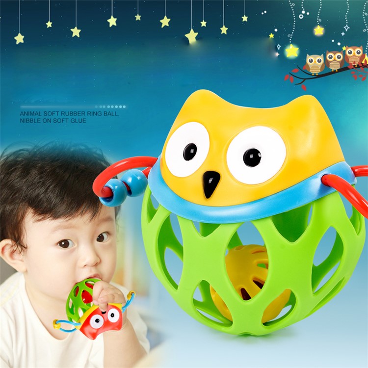 Hand Grasp Soft Teether Ball Cartoon Owl Baby Rattles Tooth Training Safety Non-Toxic Elasticity Baby Toy-7