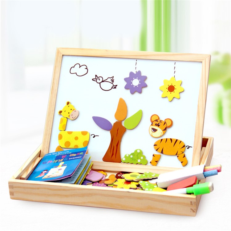 Black Board & Magnetic White Board Double Sided Easel Toys for Kids - Animals-1