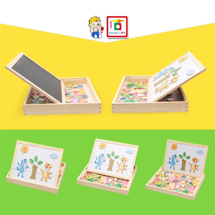 Black Board & Magnetic White Board Double Sided Easel Toys for Kids - Animals-2
