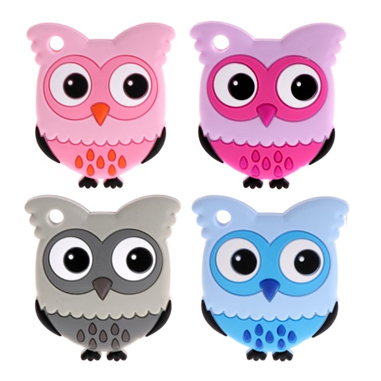 Owl Pattern BPA Free Safe Silicone Baby Chewable Teether - Pink-6