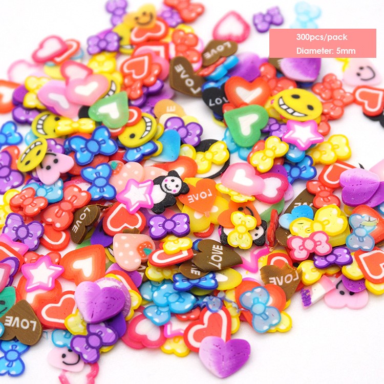 300Pcs 3D Polymer Clay DIY Designs Art Decorations Tiny Fimo Slices - Hearts-1