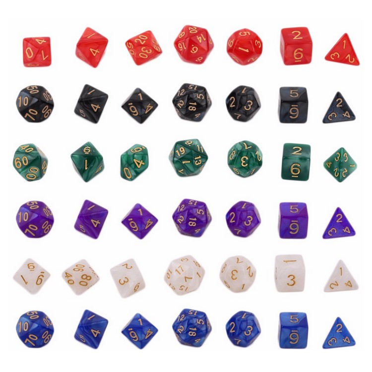 7Pcs/Set Polyhedral Gaming Dice Set of D4 D6 D8 D10 D12 D20-12