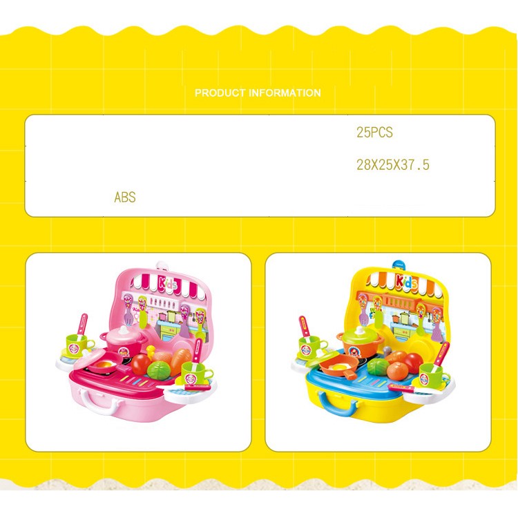25Pcs Children Play House Game Toy Artificial Kitchen Suitcase Toy Set Mini Learn Cooking Toy - Pink-2