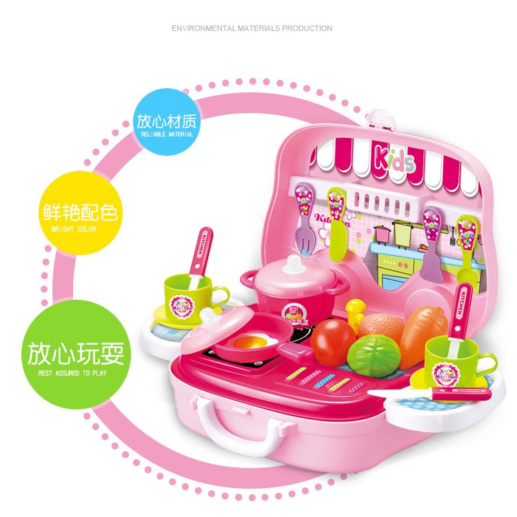 25Pcs Children Play House Game Toy Artificial Kitchen Suitcase Toy Set Mini Learn Cooking Toy - Pink-4