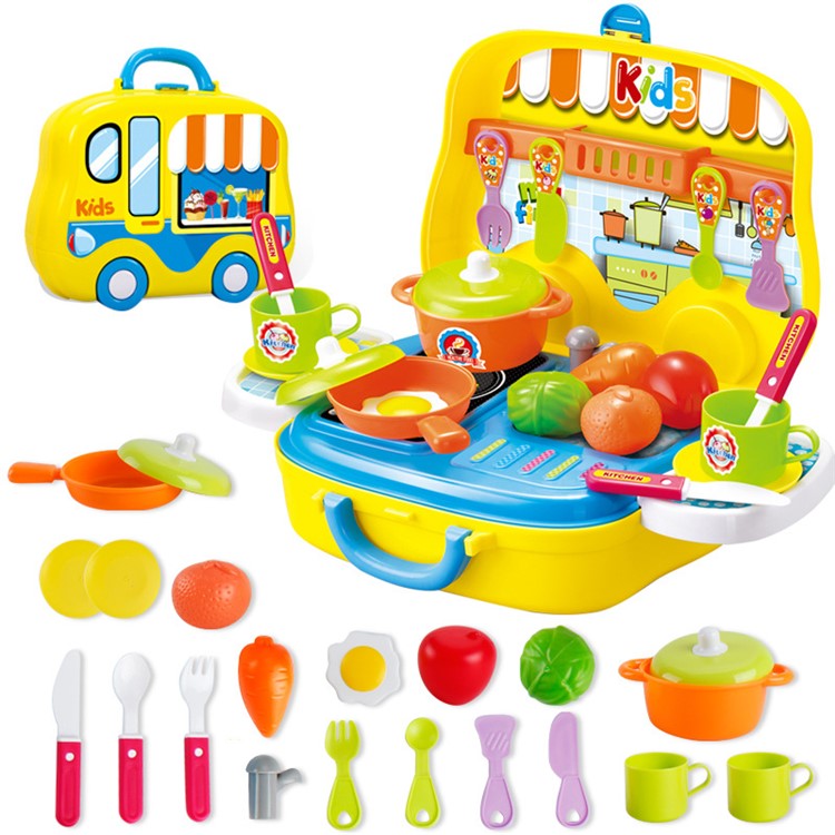25Pcs Artificial Kitchen Suitcase Toy Set Children Play House Game Toys Early Education Toys - Yellow-1