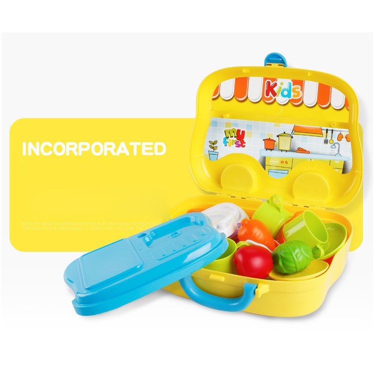 25Pcs Artificial Kitchen Suitcase Toy Set Children Play House Game Toys Early Education Toys - Yellow-2