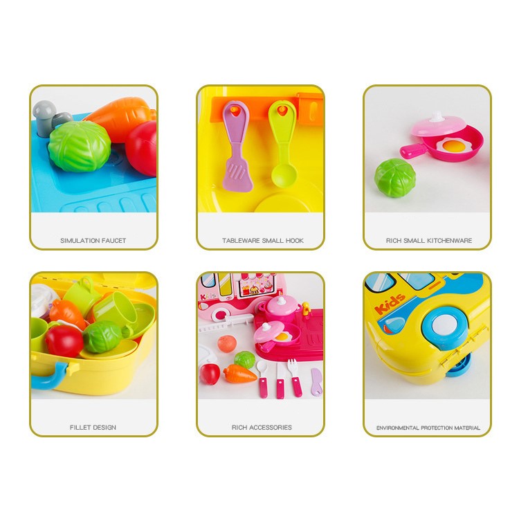 25Pcs Artificial Kitchen Suitcase Toy Set Children Play House Game Toys Early Education Toys - Yellow-3