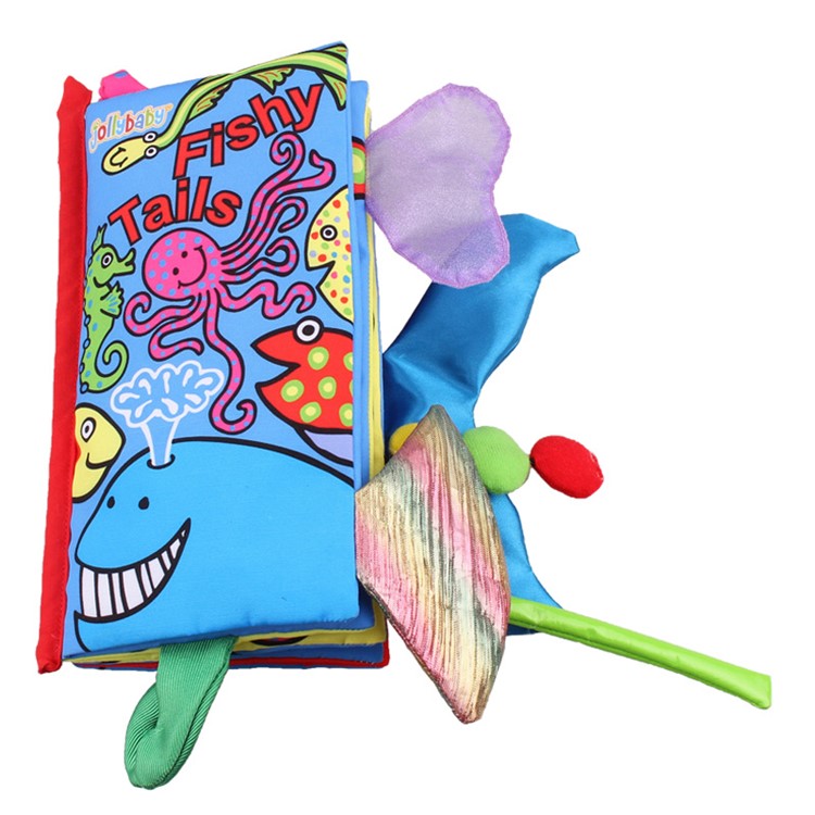 Funny 3D Animal Tails Infants Soft Cloth Book Educational Toy - Fishy Tails Blue Background-1
