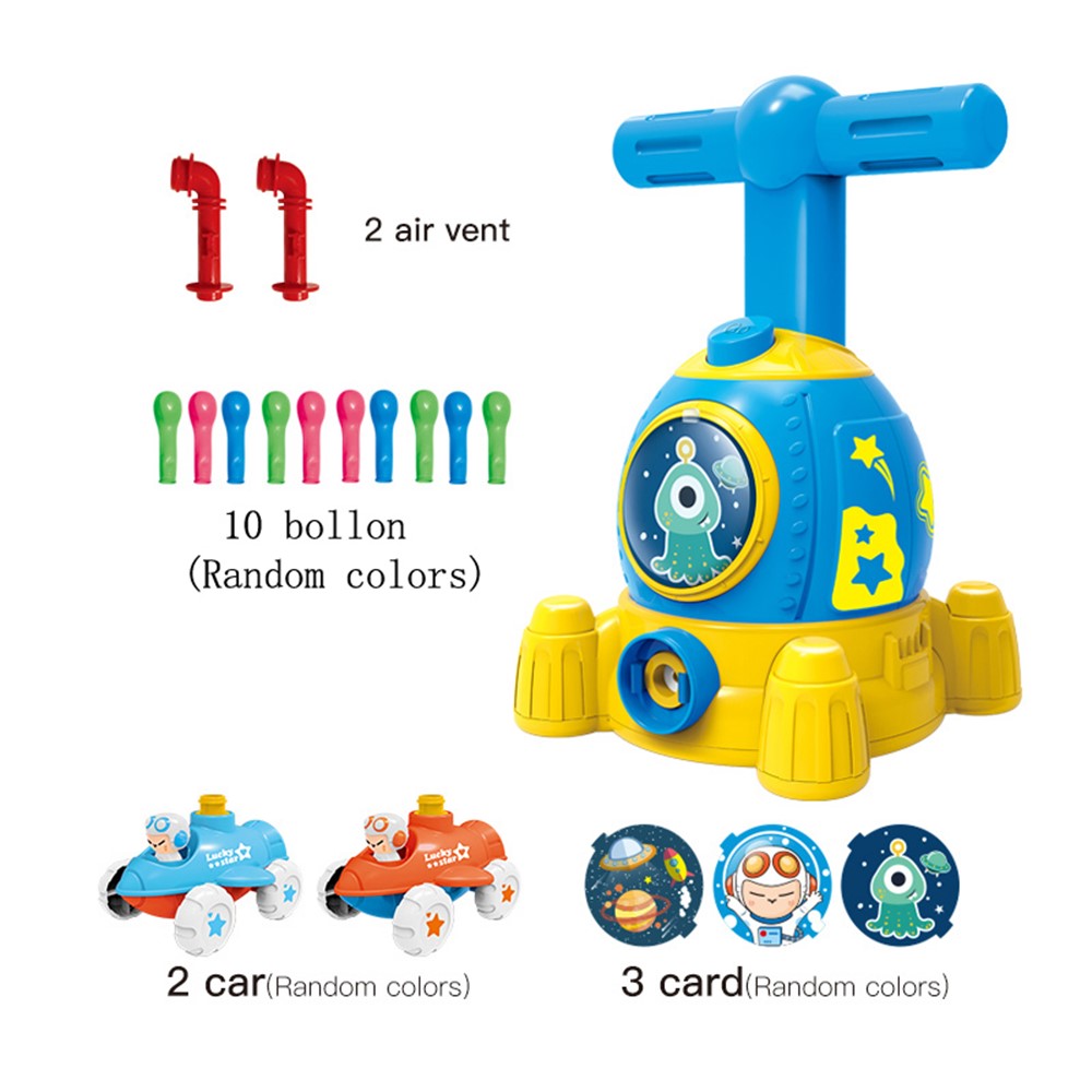 KB154 Educational Balloon Launch Tower Air Power Spaceship Car Kids Gift - Yellow/Blue-1