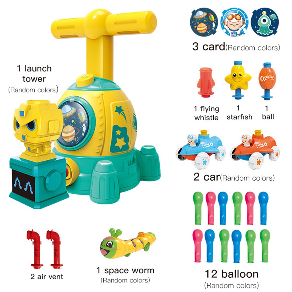 KB152 Spaceship Balloon Launch Tower Air Power Balloon Car Science Experiment Toy Children Gift - Yellow/Green-1