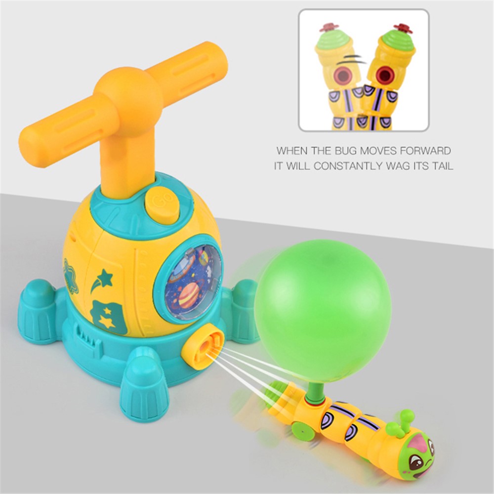KB152 Spaceship Balloon Launch Tower Air Power Balloon Car Science Experiment Toy Children Gift - Yellow/Green-2