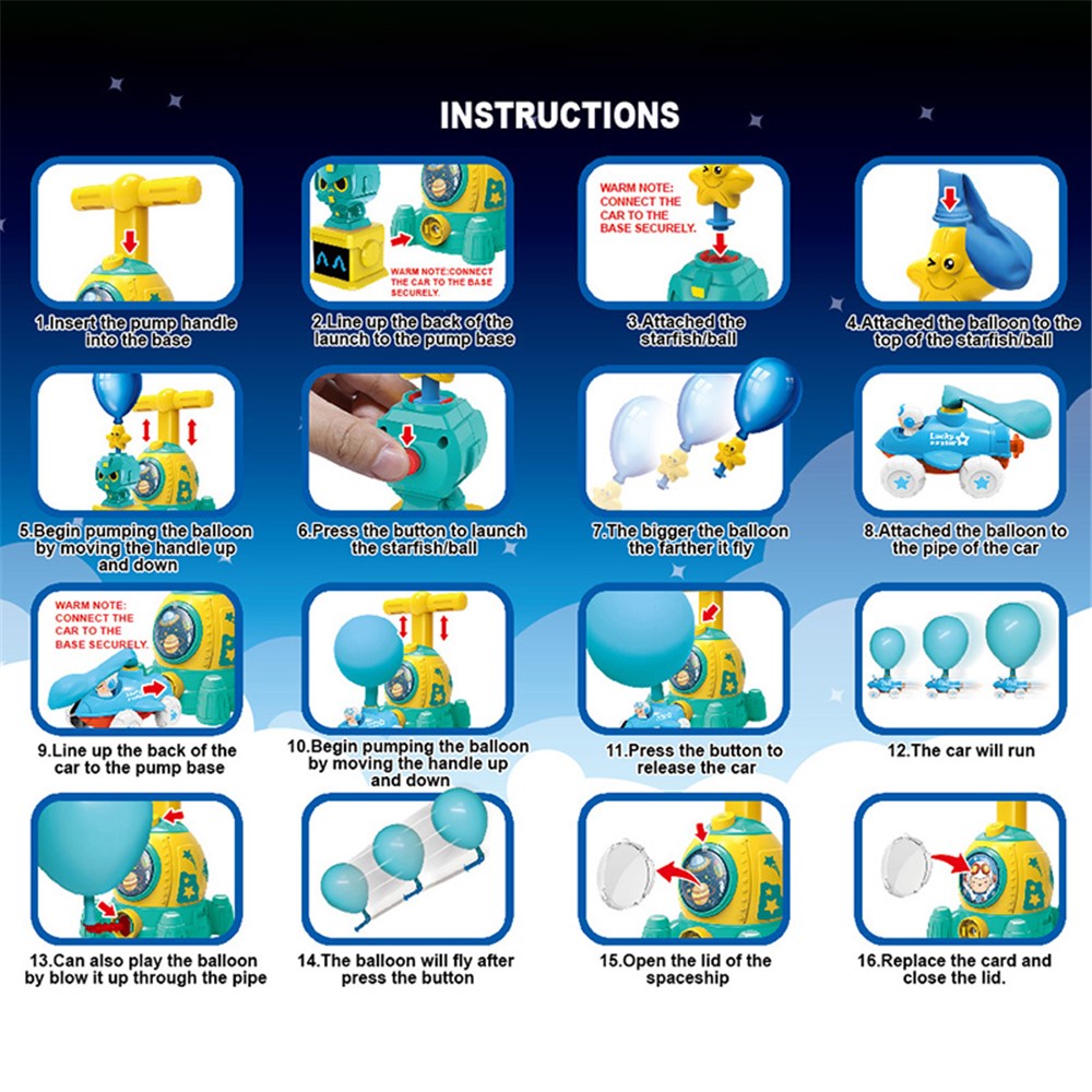 KB152 Spaceship Balloon Launch Tower Air Power Balloon Car Science Experiment Toy Children Gift - Yellow/Green-4