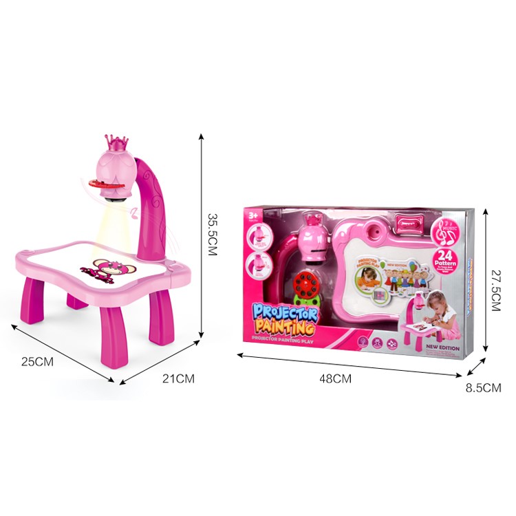 3 in 1 Drawing and Learning Projector Painting Toy for Kids with 7 Picture Discs - Pink-15