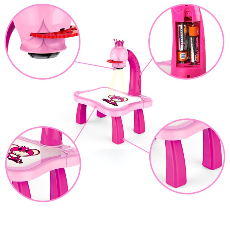 3 in 1 Drawing and Learning Projector Painting Toy for Kids with 7 Picture Discs - Pink-5