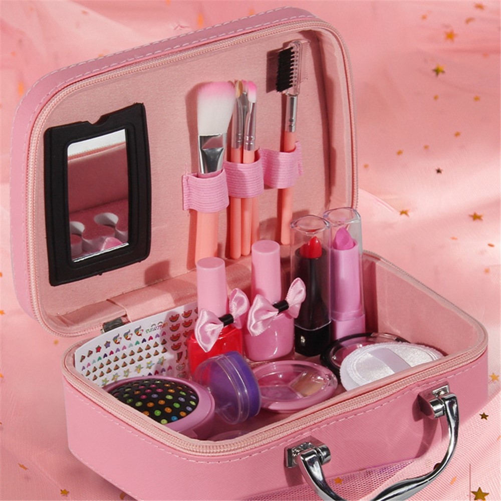 2005I 20Pcs/Set Girls Pretend Play Makeup Kit for Birthday Christmas Dress Up Set Washable Cosmetic Toy with Storage Case-4