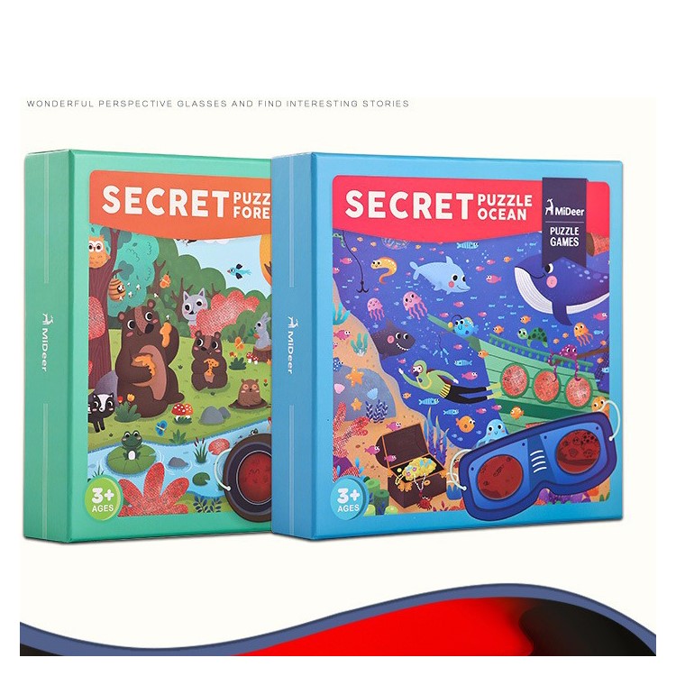 MIDEER Paper Jigsaw Puzzle Kids Educational Toy (35 Pieces) with Perspective Glasses - Forest-2