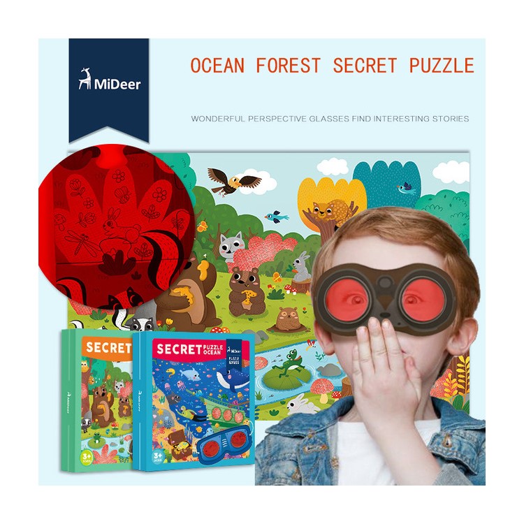 MIDEER Paper Jigsaw Puzzle Kids Educational Toy (35 Pieces) with Perspective Glasses - Forest-9