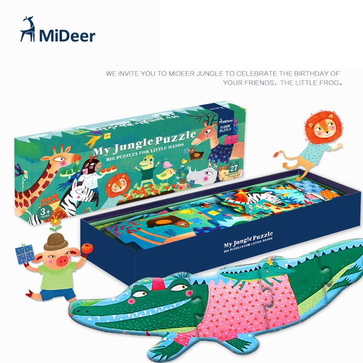 MIDEER Jungle Animal Wooden Floor Puzzle Jigsaw Intelligent Kids Toy Birthday Present-5