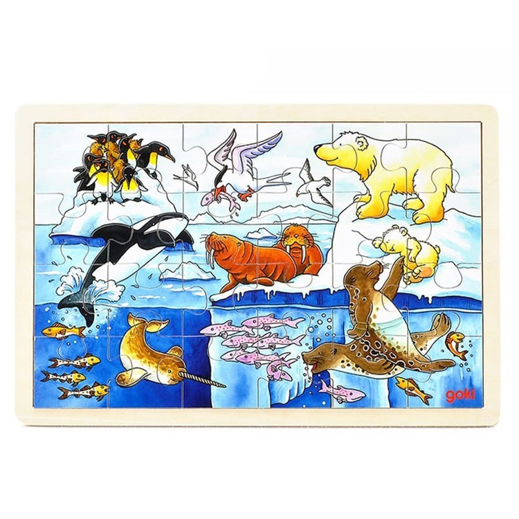 GOKI 24 Pieces Wooden Puzzle Educational Toys for Kids - Polar Animals-1