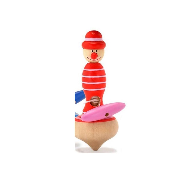 GOKI Nostalgic Gyro Traditional Gyro Clown Rope Whip Battle Wooden Educational Toys for Children - Red-1