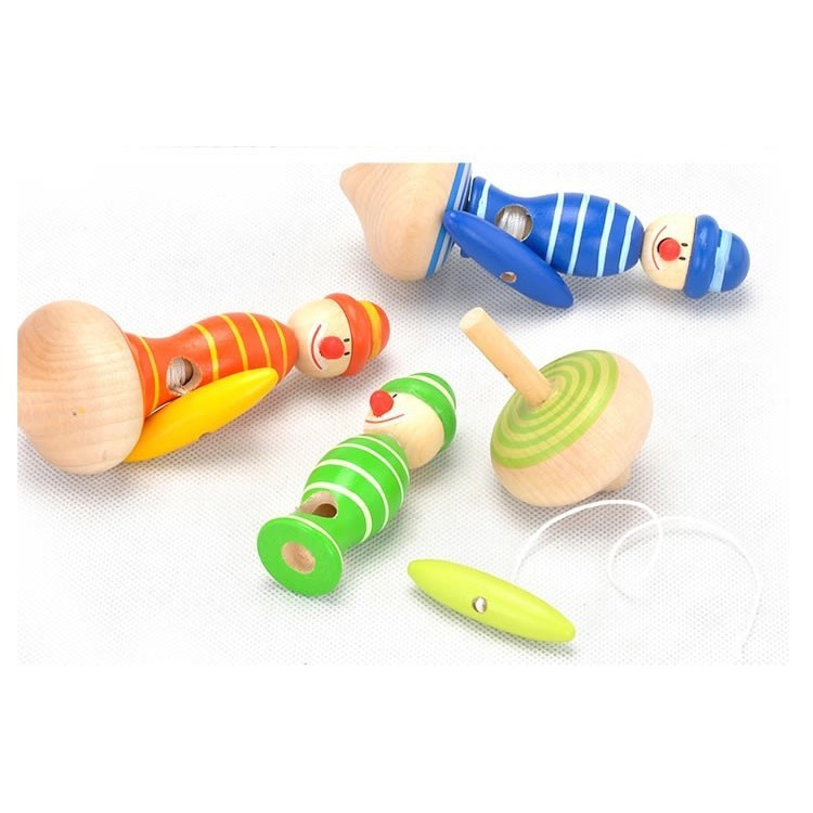 GOKI Nostalgic Gyro Traditional Gyro Clown Rope Whip Battle Wooden Educational Toys for Children - Red-2