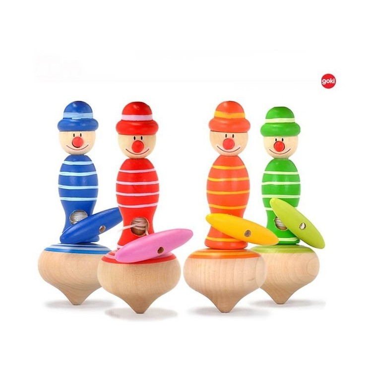 GOKI Nostalgic Gyro Traditional Gyro Clown Rope Whip Battle Wooden Educational Toys for Children - Red-3