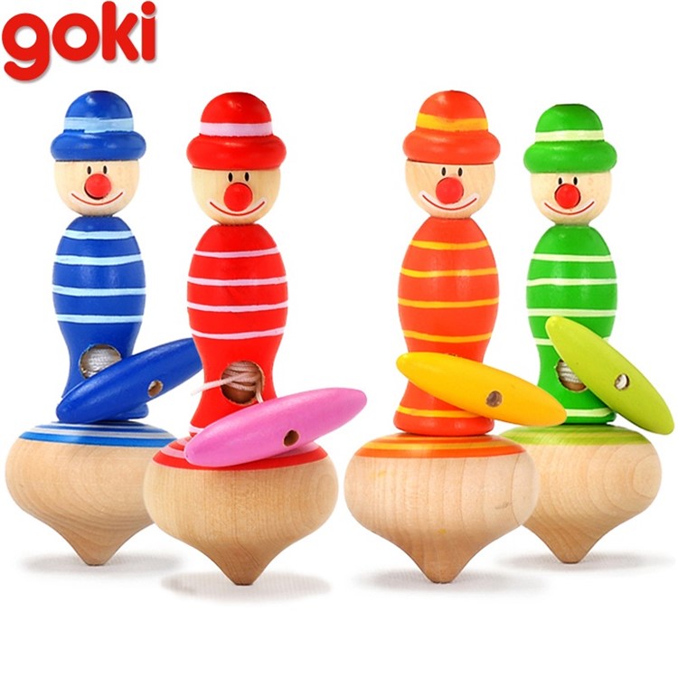 GOKI Nostalgic Gyro Traditional Gyro Clown Rope Whip Battle Wooden Educational Toys for Children - Red-4
