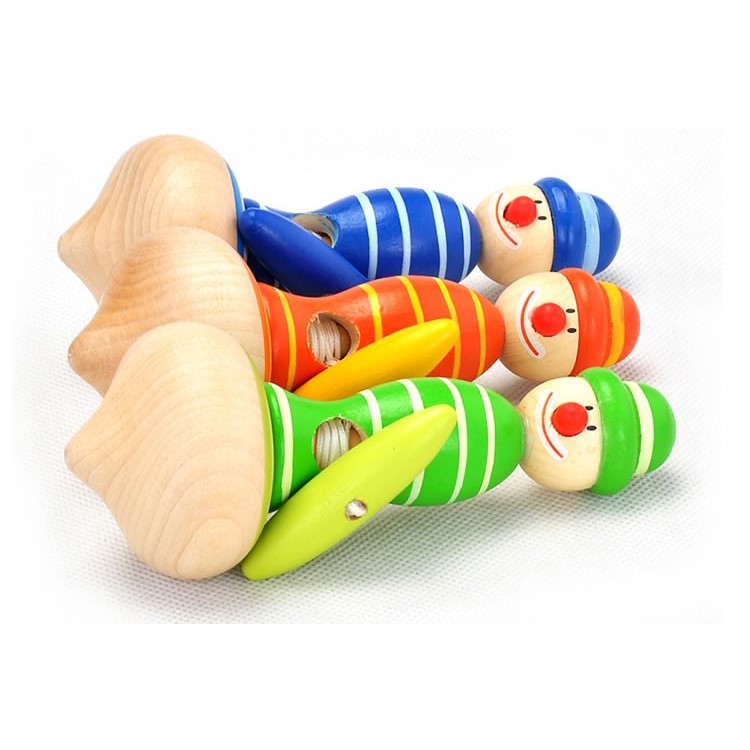 GOKI Nostalgic Gyro Traditional Gyro Clown Rope Whip Battle Wooden Educational Toys for Children - Red-5