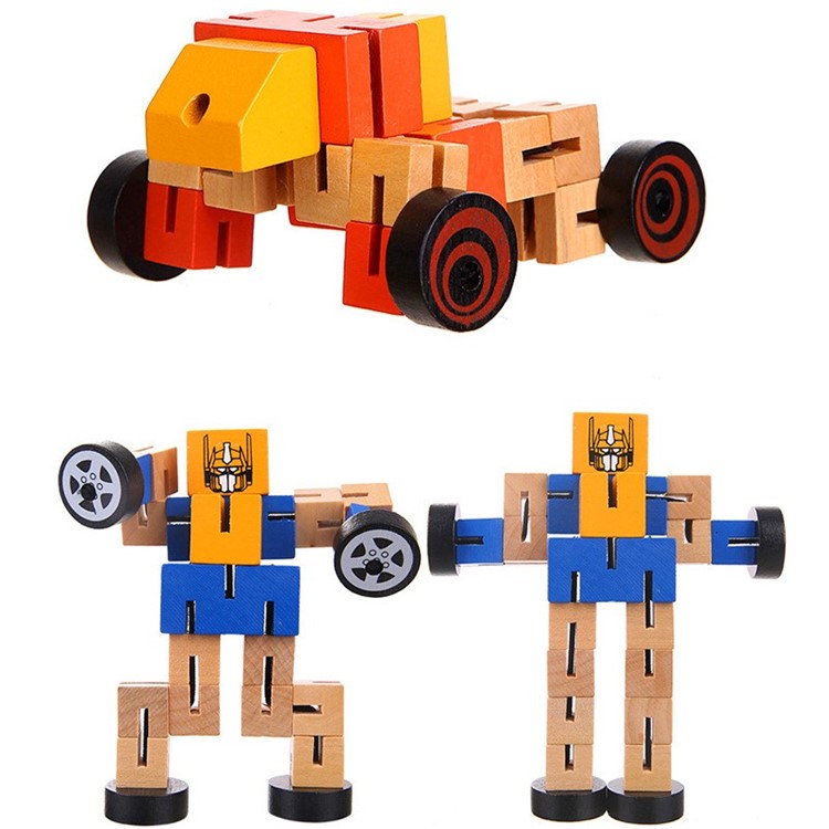 Super Cool Cars Transformation Wooden Robots Action Figure Toy-1