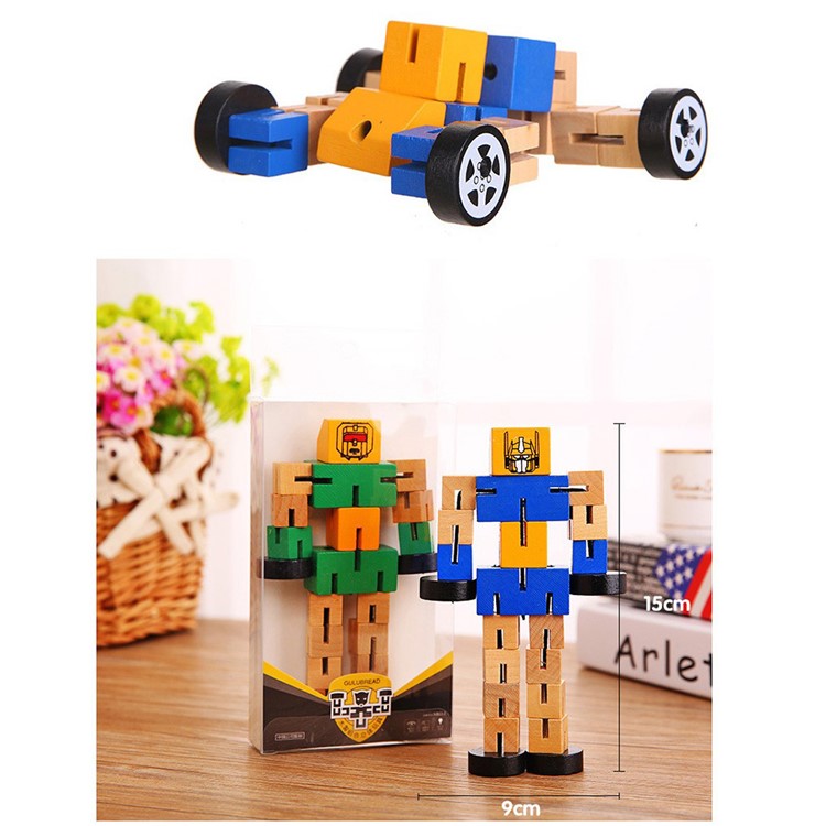 Super Cool Cars Transformation Wooden Robots Action Figure Toy-2